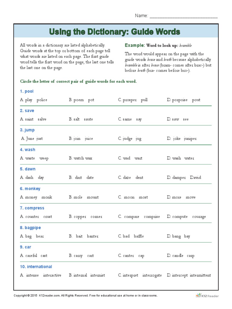 Using the Dictionaryguide Words