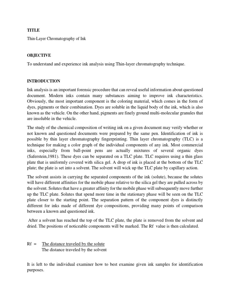 Thin Layer Chromatography of Ink | PDF | Thin Layer Chromatography ...