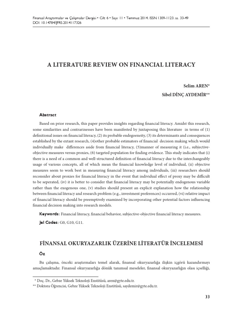 Financial Literacy Literature Review | PDF | Financial Literacy | Risk