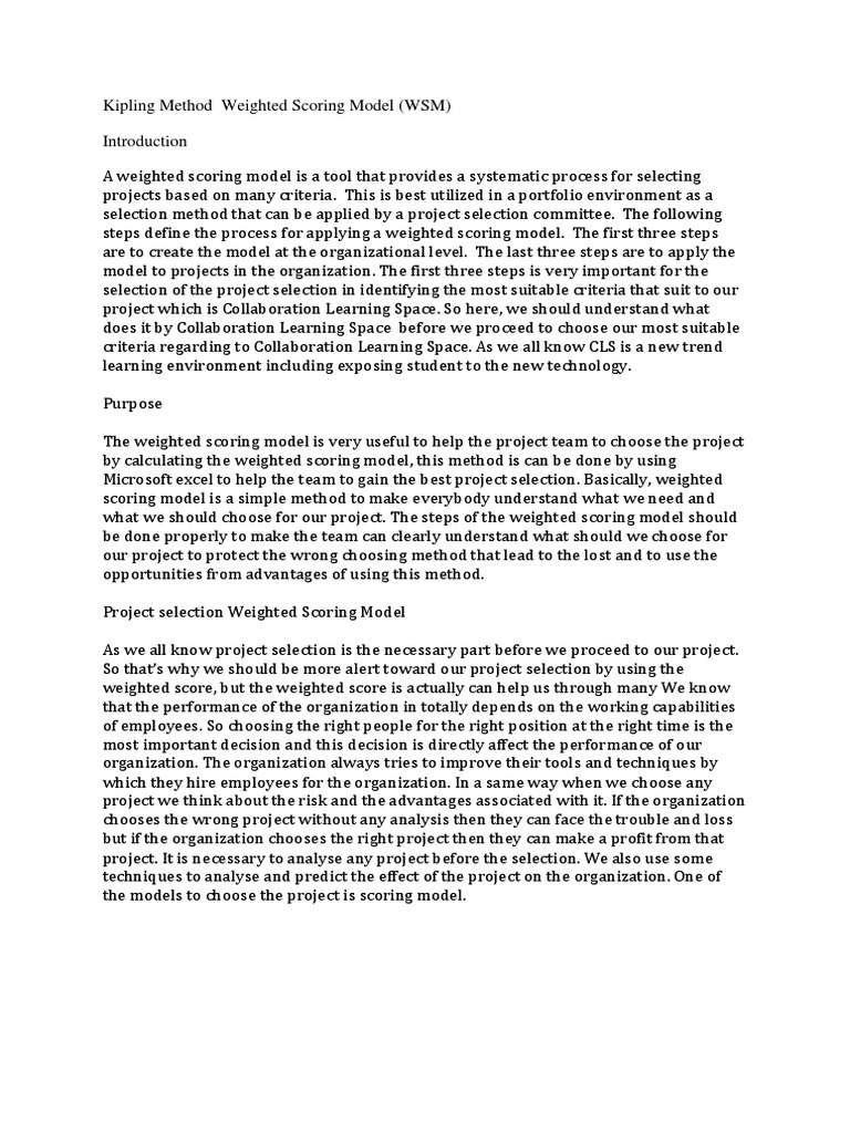 Weighted Scoring Model Kipling Method Profit (Accounting) Net
