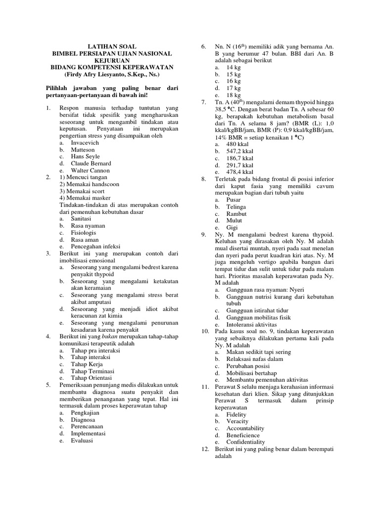 Latihan Soal Un Smk Keperawatan
