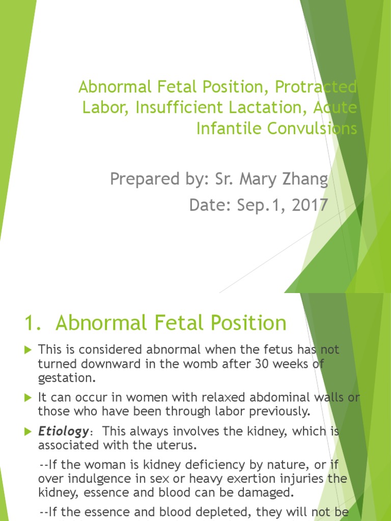 Abnormal Fetal Position Protracted Labor Insufficient Lactation