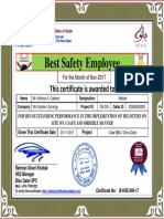Alfonso A Caberio Best Safety Employee Award Certificate For Month of Nov 2017