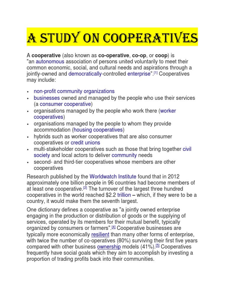 A Study on Cooperatives Cooperative Social Economy Free 30day