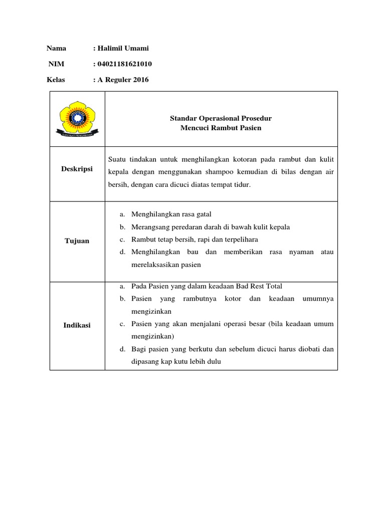 Sop Ami Mencuci Rambut Pasien