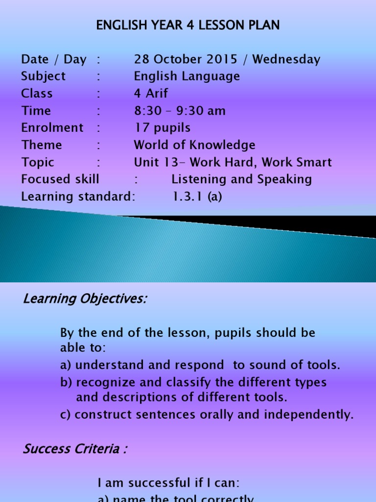 Year 4 Speaking Lesson Plan | PDF | Lesson Plan | Cognition
