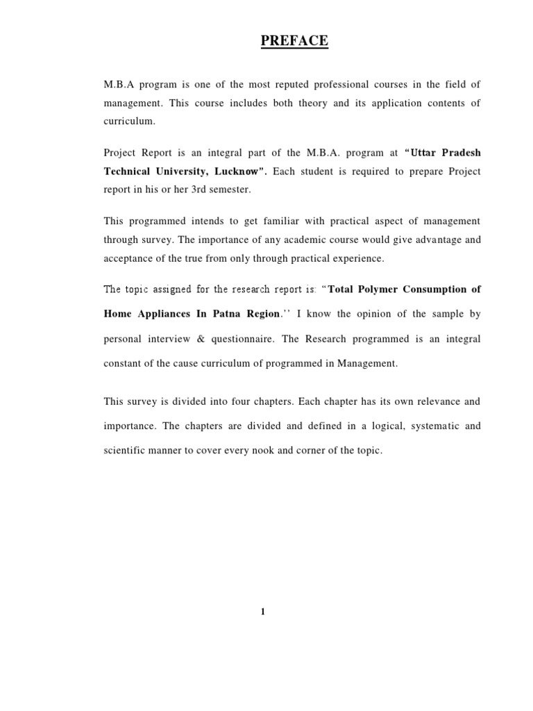 Preface for MBA Project Report | PDF | Materials | Science