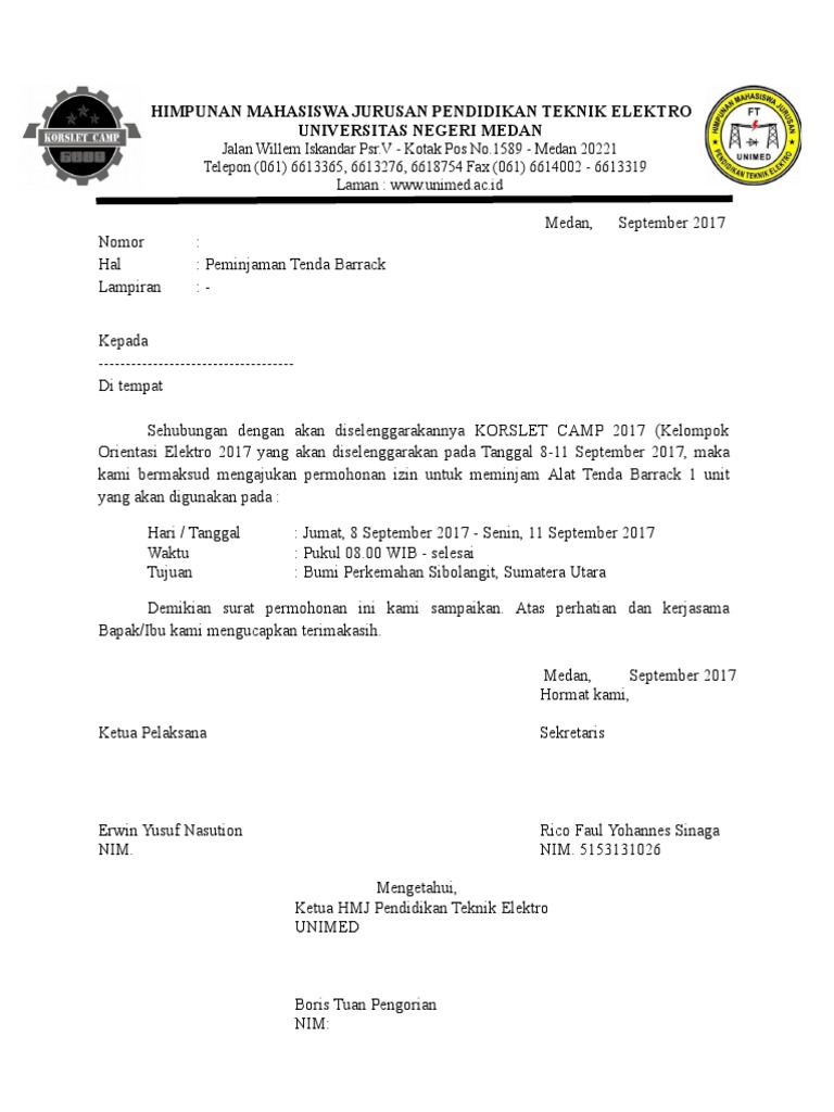 Surat Peminjaman Barang Tenda Tni Doc Contoh surat peminjaman diatas merupakan contoh untuk peminjaman lokasi tempat yang bisa digunakan jika mahasiswa memerlukan surat saat ingin meminjam suatu lokasitempat.