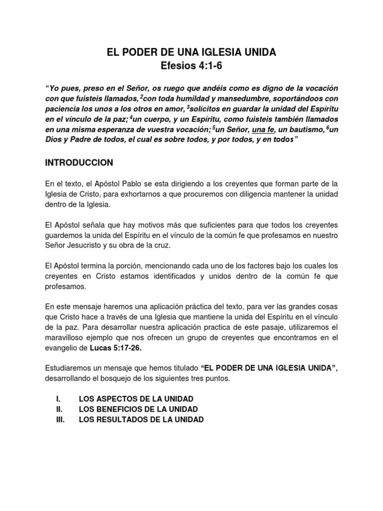 El Poder de la Unidad en la Iglesia | PDF | Cristo (título) | Pecado