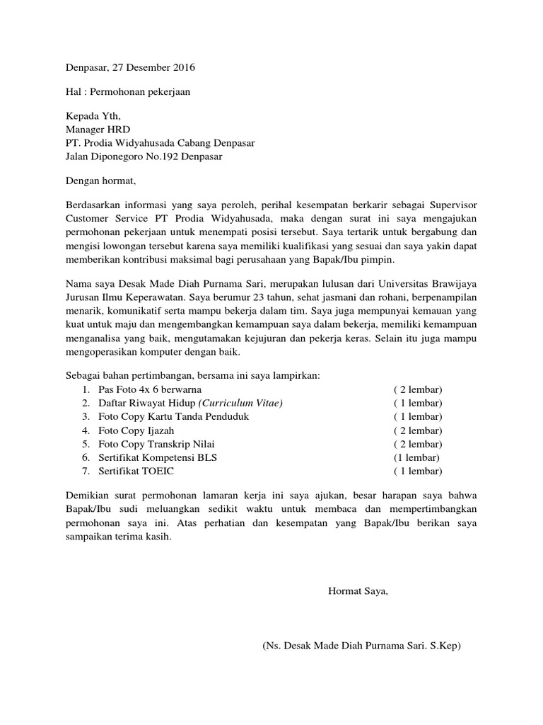 Download 84+ Contoh Surat Surat Lamaran Kerja Customer Service Terbaik Gratis