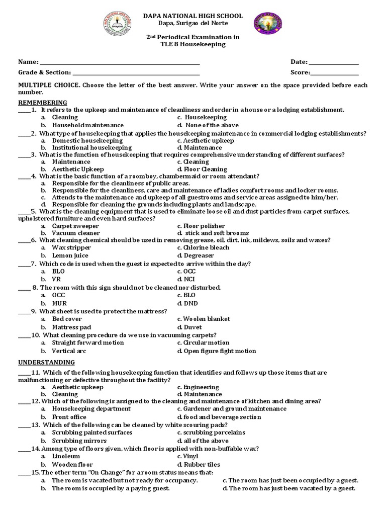 TLE Questionnaire I Housekeeping Vacuum Cleaner