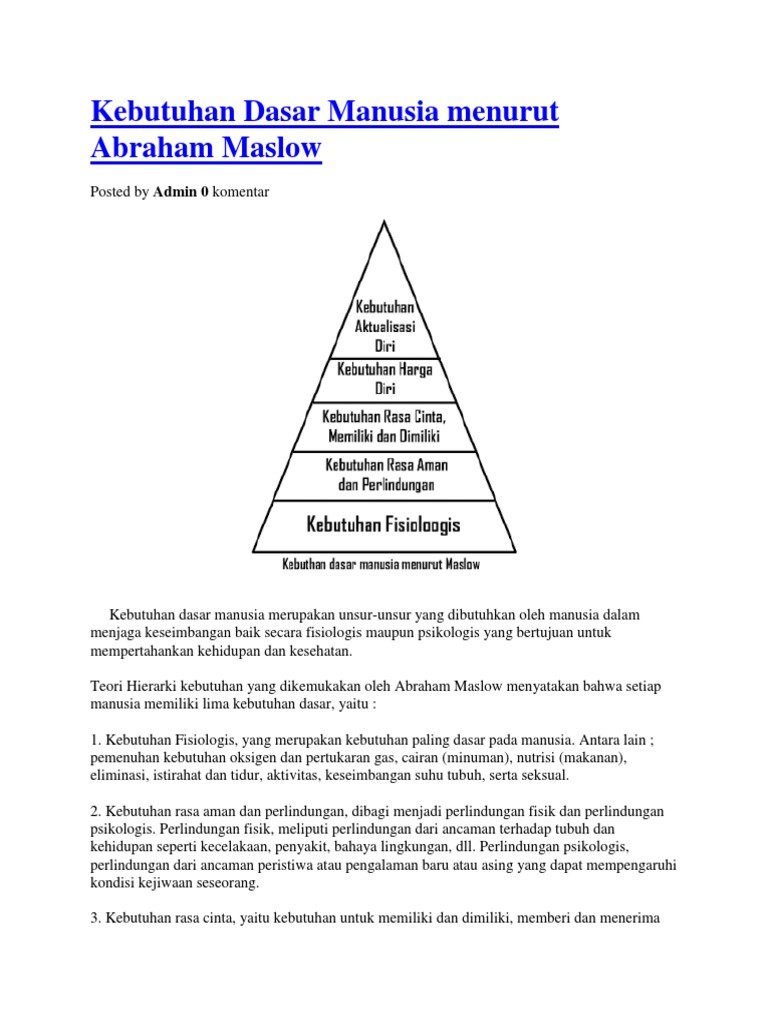 Makalah Teori Kebutuhan Dasar Manusia Menurut Maslow