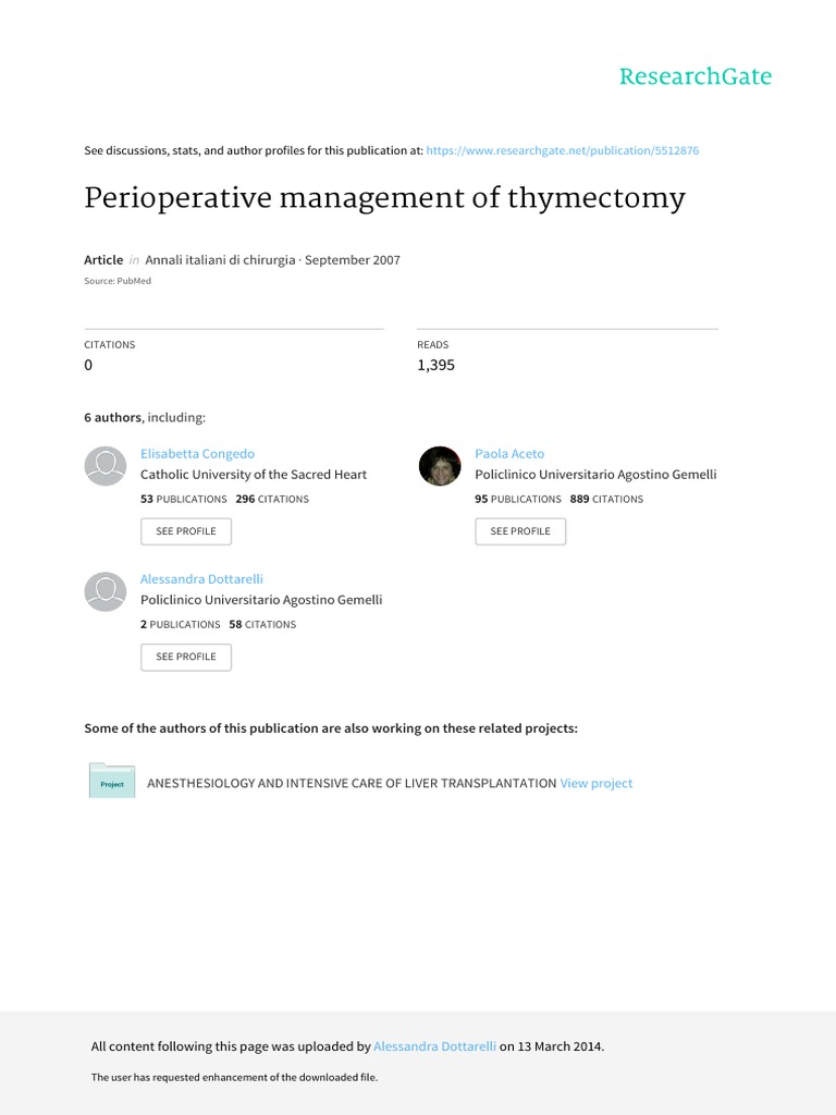 Perioperative Management of Thymectomy Annali Italiani Di Chirurgia