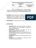 Procedimiento de Selección, Evaluacion y Revaluacion de Proveedores