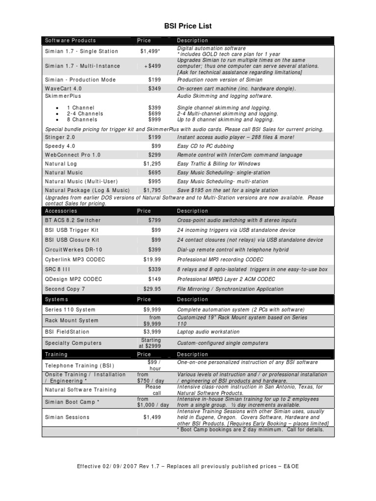 BSI Software and Hardware Price List | PDF | Mp3 | Computer Hardware
