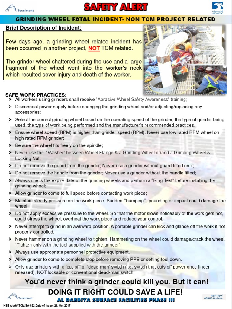 Safety Alert Grinder Wheel PDF Grinding (Abrasive Cutting) Tools