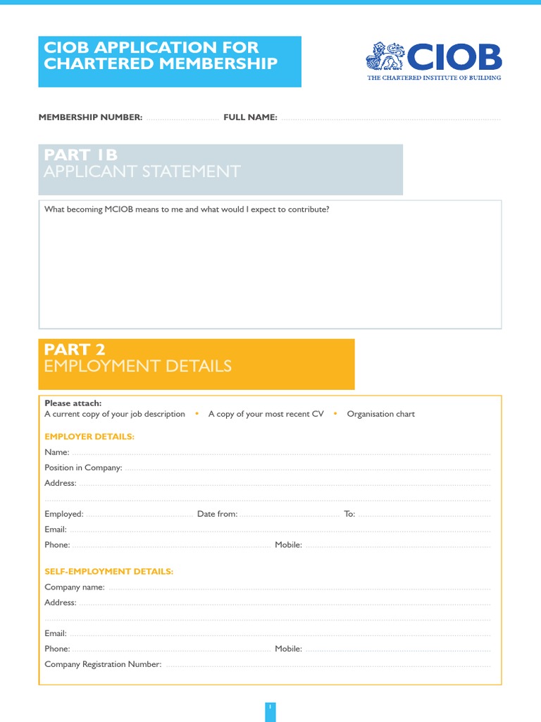 CIOB Chartered Membership Application Form | PDF | Competence (Human ...