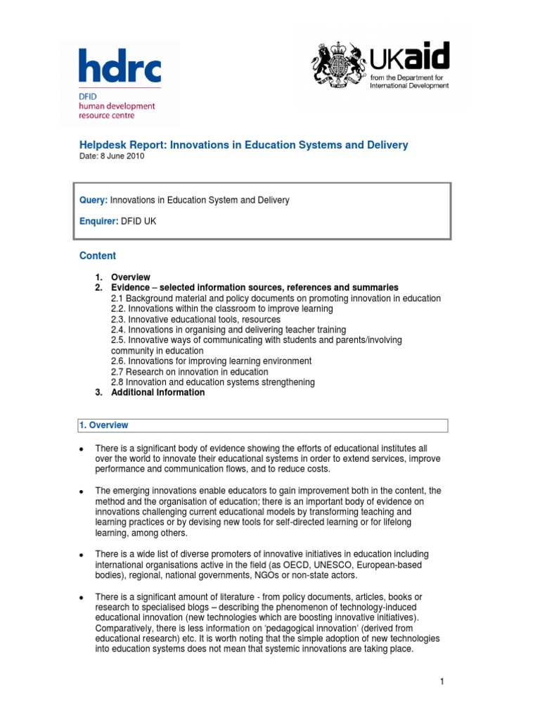 Innovations in Education Systems Report | PDF | Innovation | Text Messaging