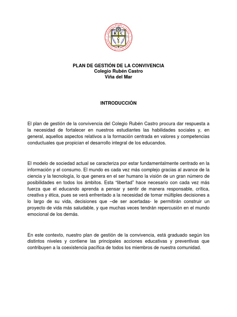 Plan de Gestion de La Convivencia | PDF | Conflicto (proceso) | Maestros