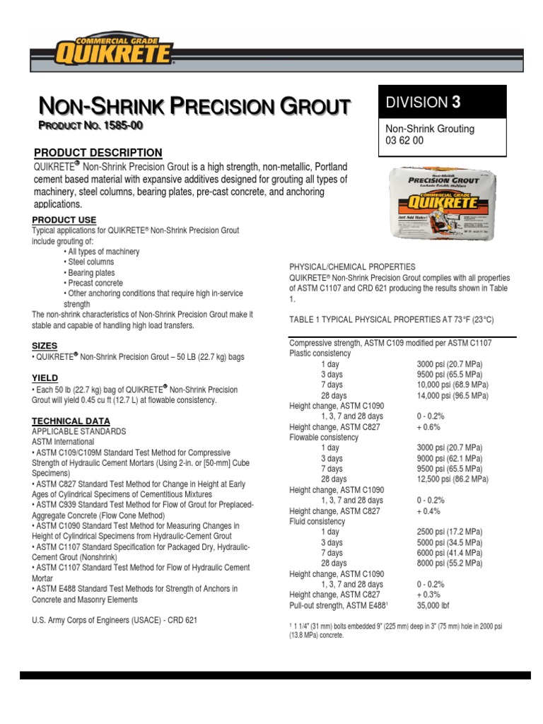 data_sheetnonshrink precision grout 158500.pdf Concrete Cement