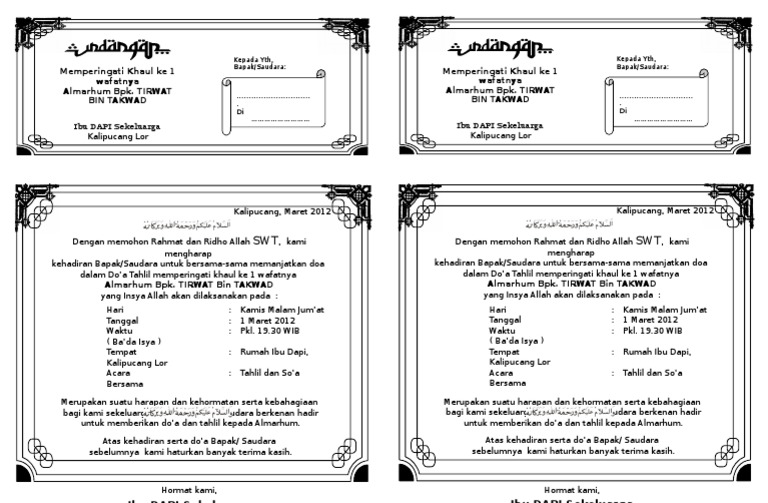 Undangan Tahlil Mendak 2 Kolom | PDF