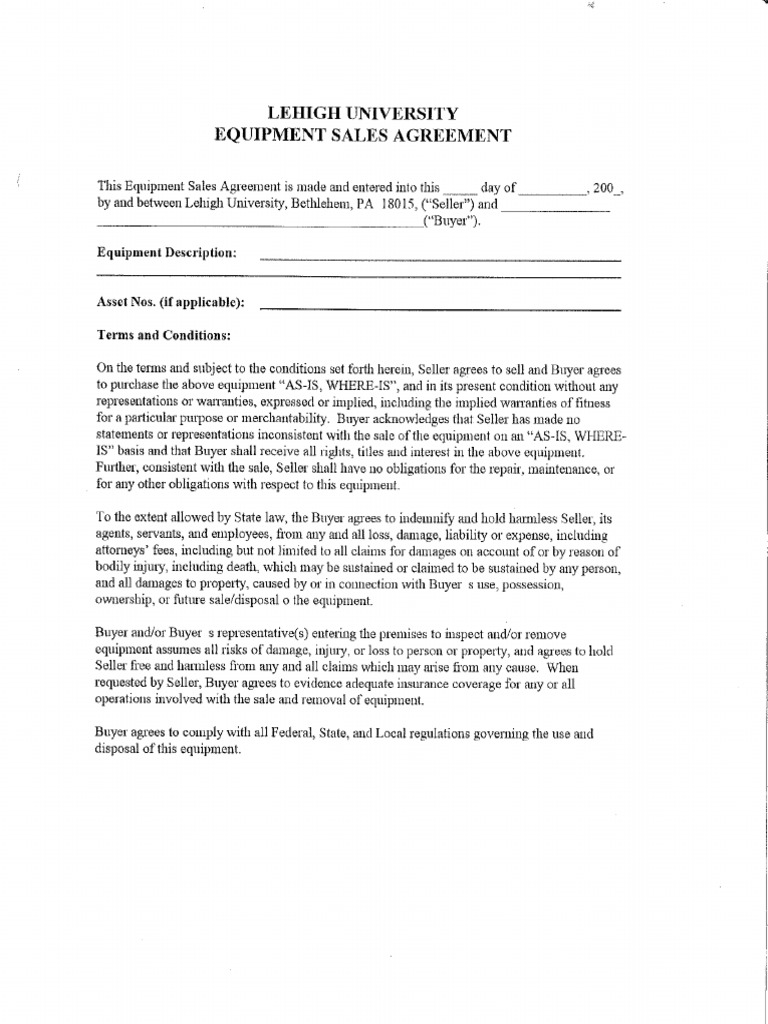 Equipment Sales Agreement PDF