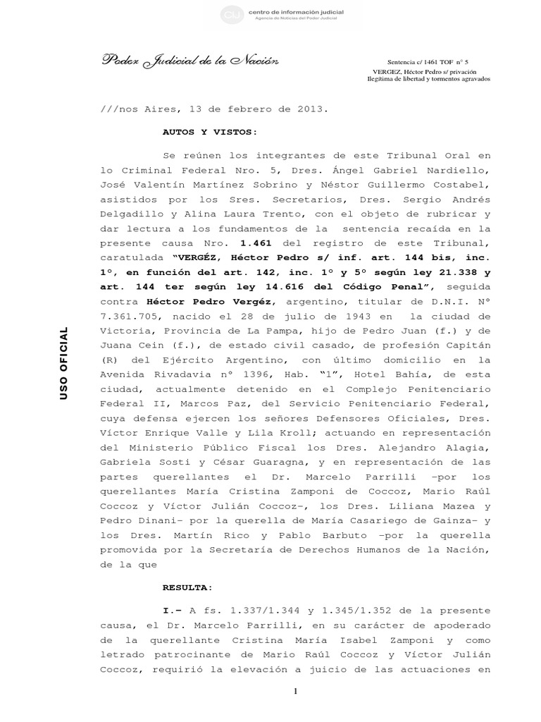 Vergez, Héctor Pedro Sentencia PDF Derecho penal Queja