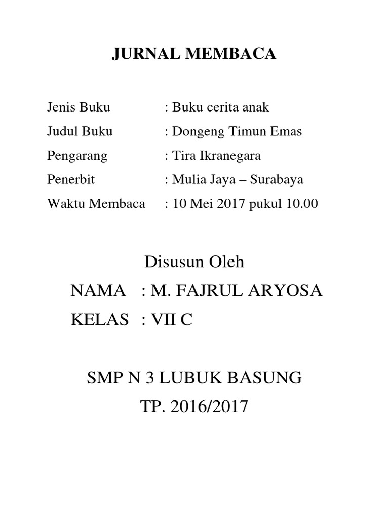 Contoh Jurnal Membaca Buku Cerita Lektur Indo