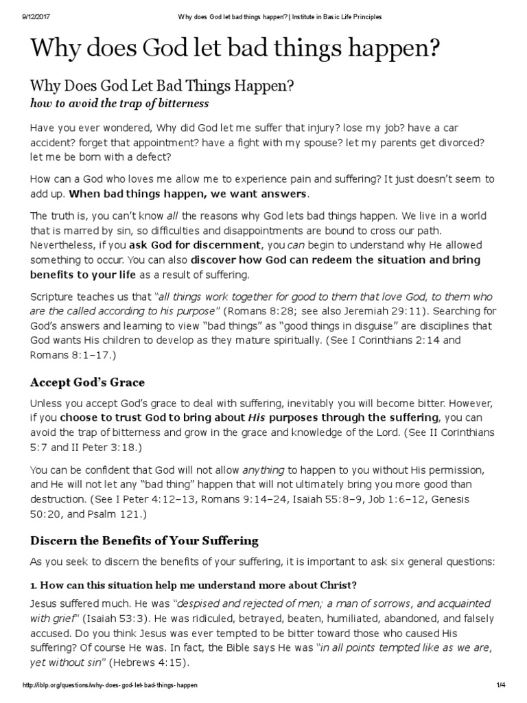 Why Does God Let Bad Things To Good People