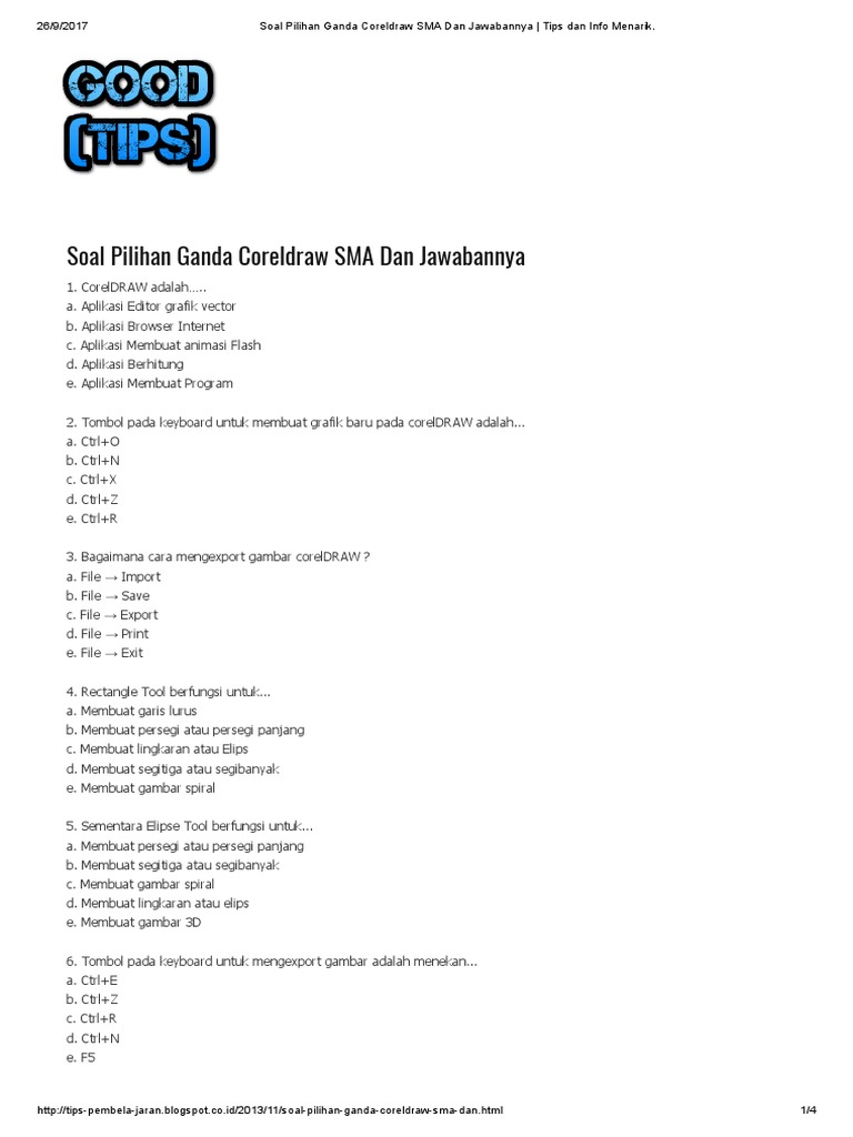 Soal Pilihan Ganda Coreldraw Sma Dan Jawabannya Tips Dan Info Menarik