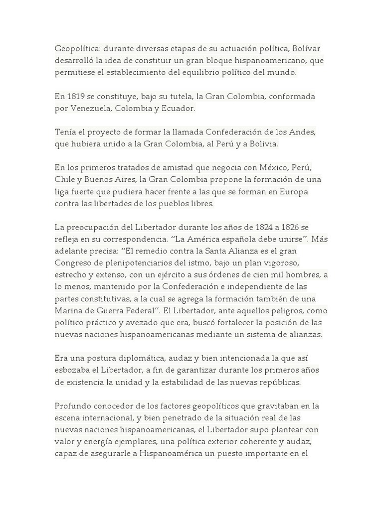 Bolívar y la Unidad Hispanoamericana | PDF | Colombia | Perú