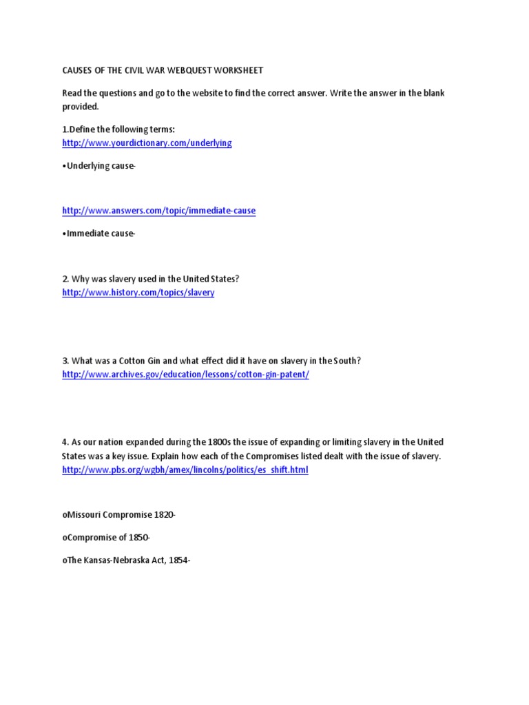 worksheet The Kansas Nebraska Act Of 1854 Worksheet Answers u s history unit 4 civil war webquest abolitionism in the united states american war