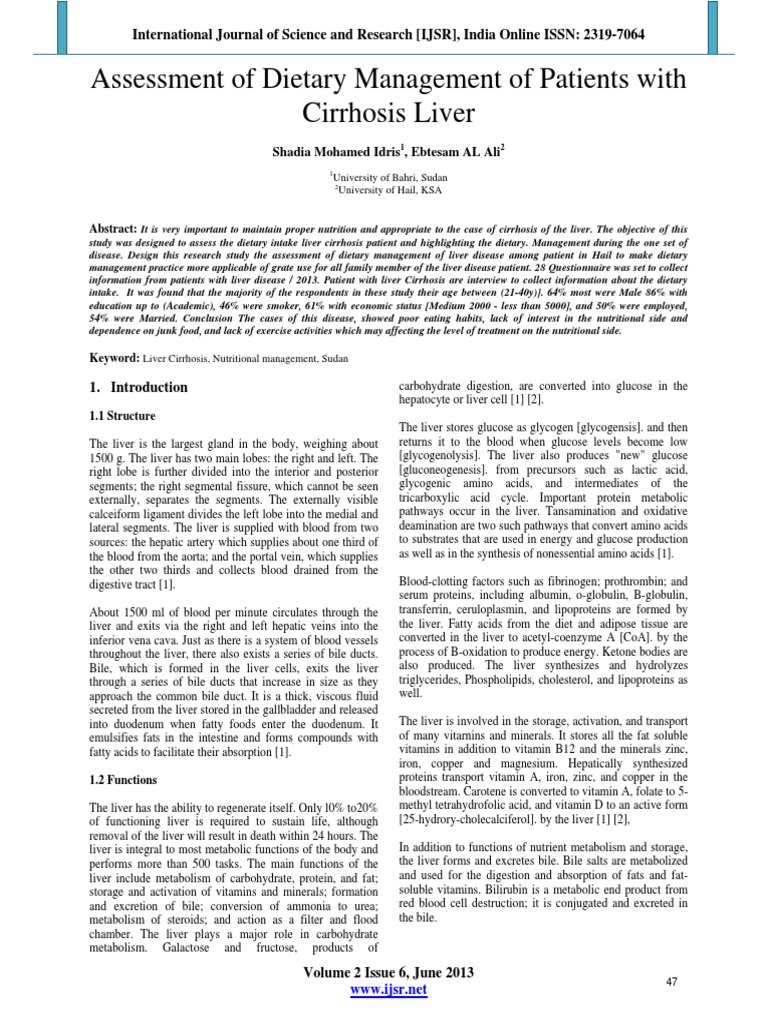 2015 Assessment of Dietary Management of Patients With Cirrhosis Liver ...
