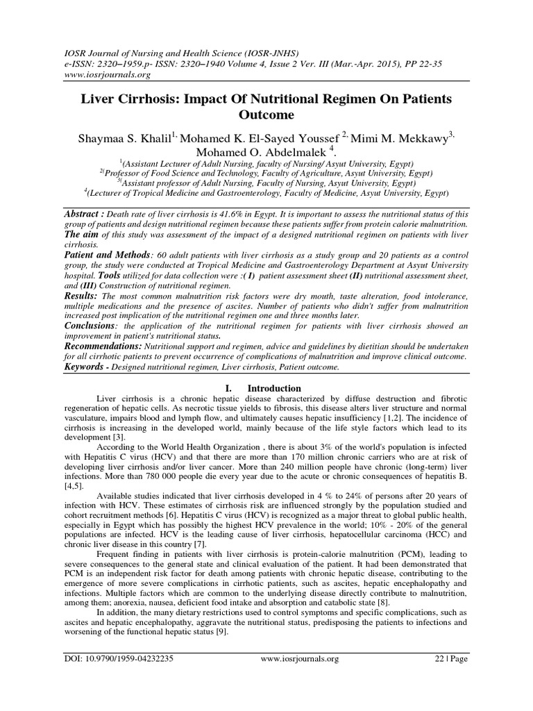 2015 Liver Cirrhosis Nutritional Regimen On Patients Outcome PDF | PDF ...