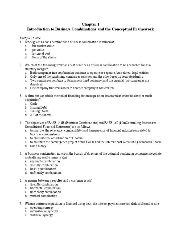 Chapter 1 - Introduction To Business Combinations and The Conceptual ...