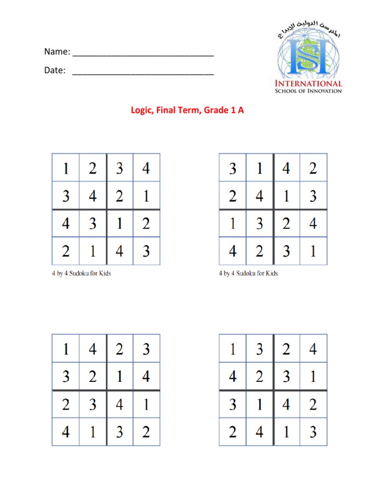 Logic Final Exam Grade 1 A | PDF