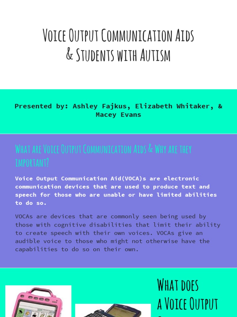 Voice Output Communication Aids Students With Autism PP PDF Autism