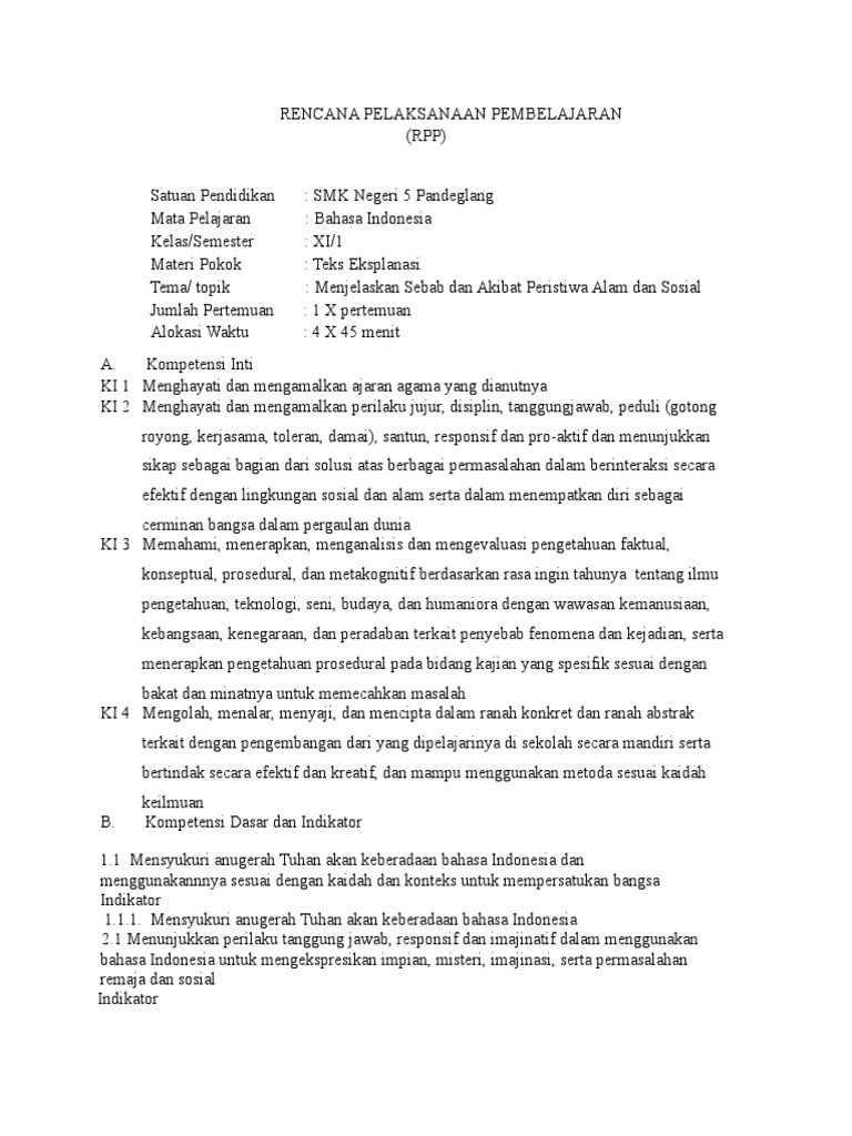 Rpp Teks Eksplanasi Kelas 8 Kurikulum 2013 Revisi 2017