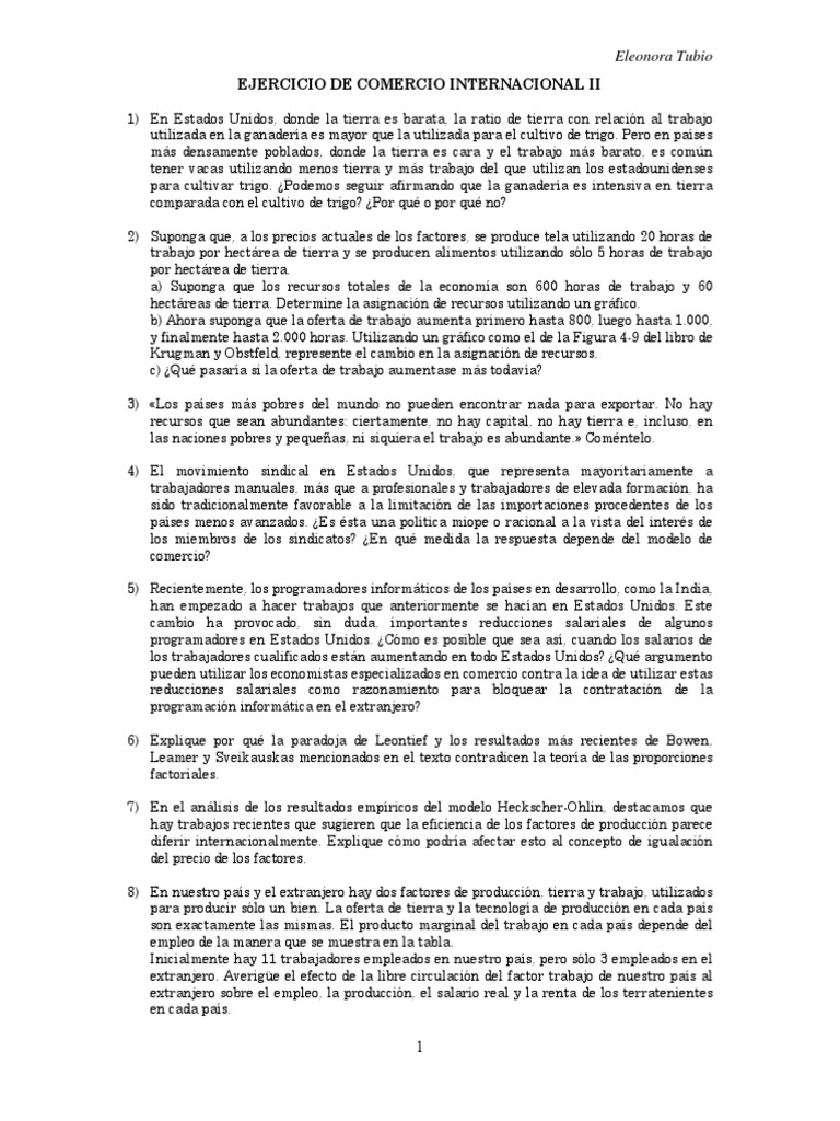 2017 - Ejercicios de Comercio Internacional II | PDF | Salario ...