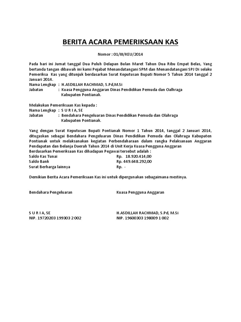 Contoh Berita Acara Audit Internal Rasheida