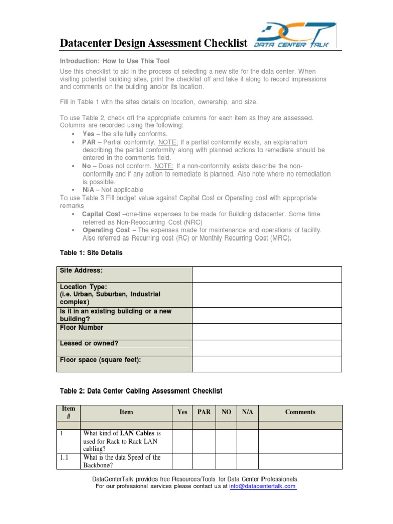 Datacenter Design Assessment Checklist | PDF | Data Center | Router ...