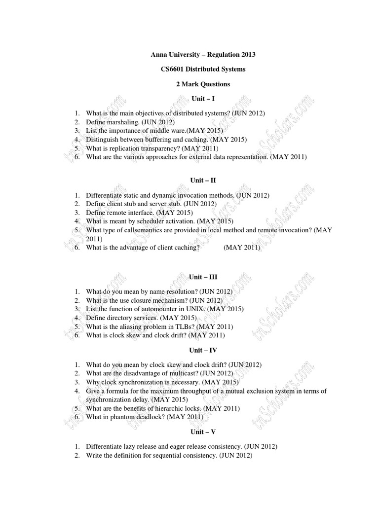Anna University CS6601 Distributed Systems Q&A | PDF