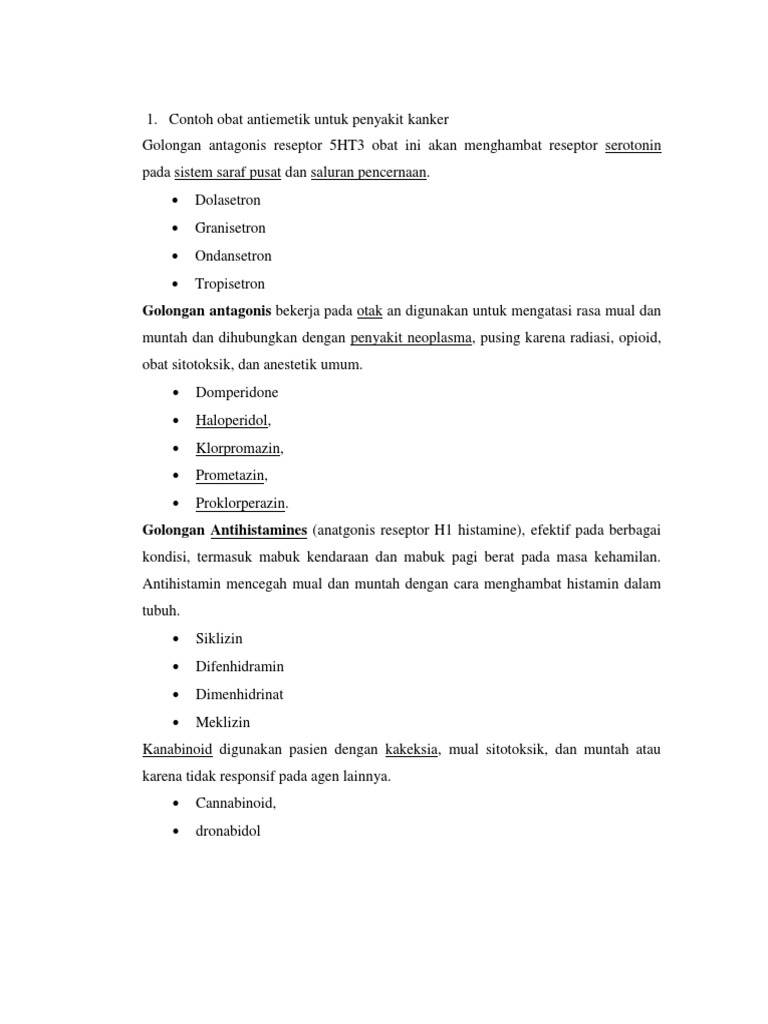 Contoh Obat Antiemetik Untuk Penyakit Kanker | PDF