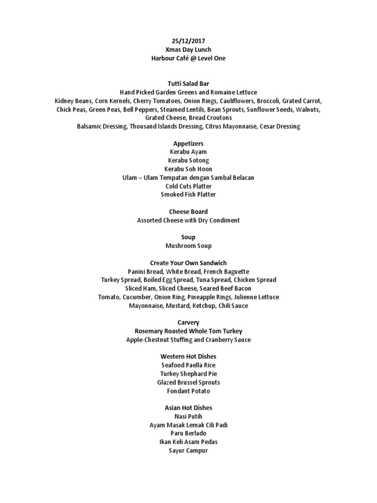 Menu Christmas Day Lunch Buffet PDF