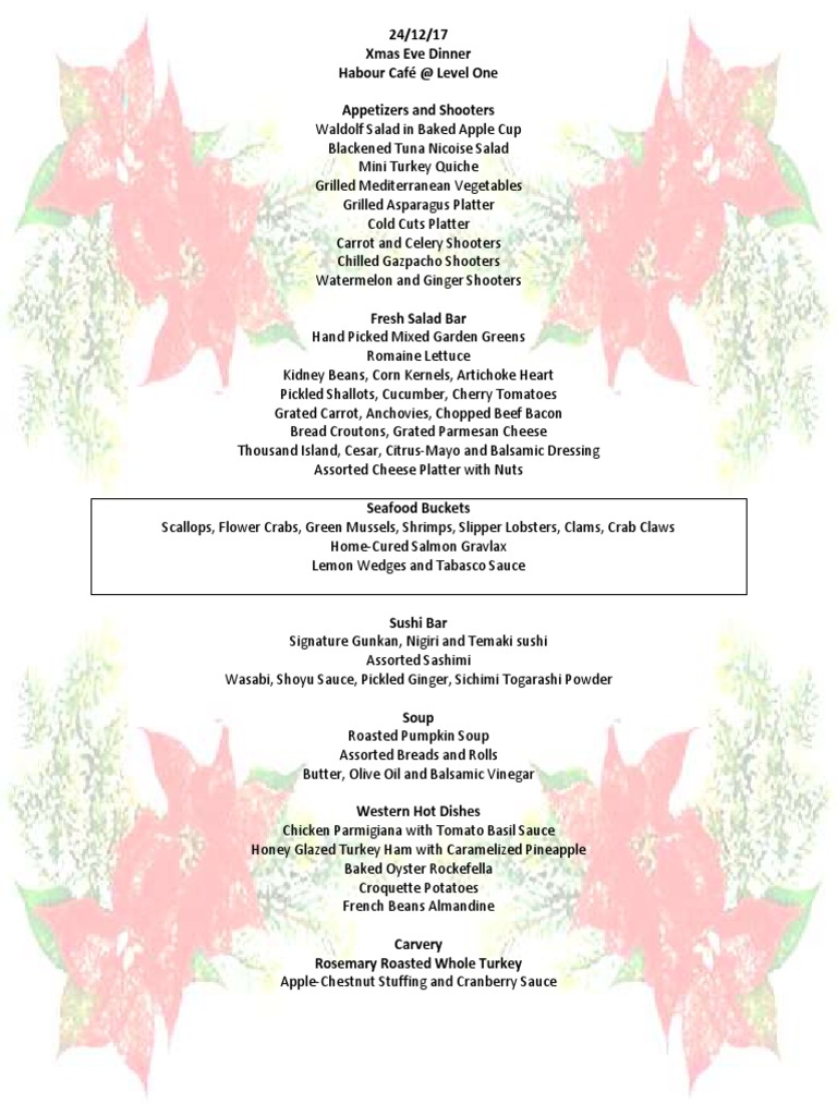 Menu - Christmas Eve Dinner Buffet | Foods | Food &amp; Wine