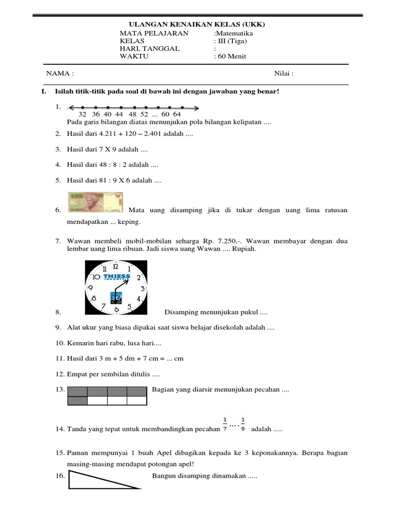 Ulangan Kenaikan Kelas Matematika Kelas 3 Docx
