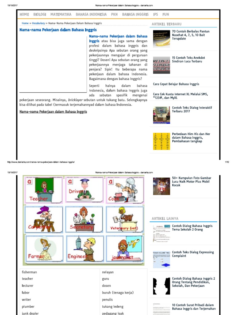 Nama Nama Pekerjaan Dalam Bahasa Inggris Daniarta Pdf