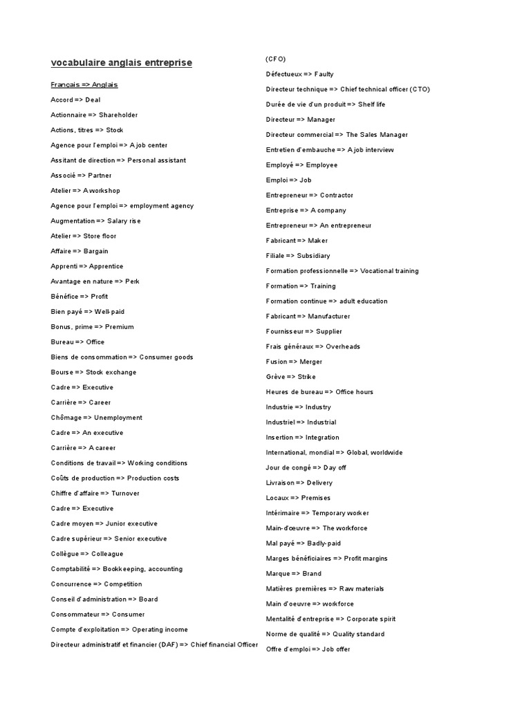 Comment On Dit 90 En Anglais Vocabulaire Anglais Entreprise | Business | Business Economics