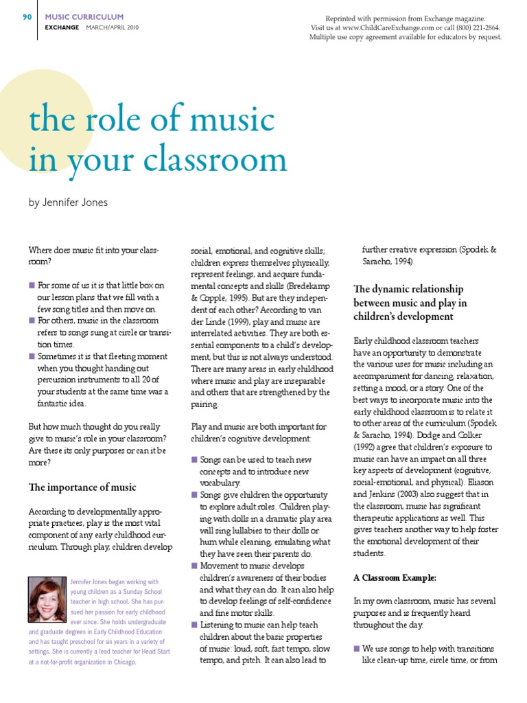 The Role of Music in The Classroom | PDF | Early Childhood Education ...