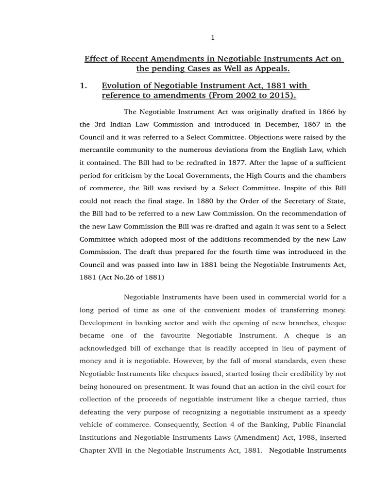 Effect of Recent Amendments in Negotiable Instruments Act On The
